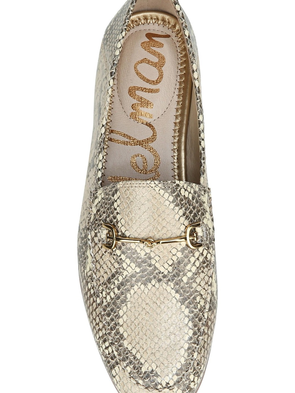Sam Edelman Loraine Snake-Print Horsebit Loafers Cream/Gray 9